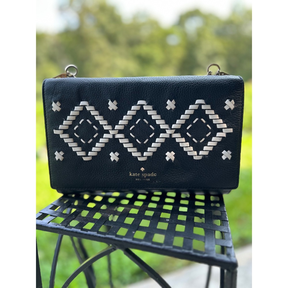 Kate Spade Flynn Street Valencia Leather Crossbody Clutch Black White